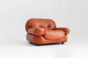 Sapporo Italiaanse cognac leren design fauteuil Mobil Girgi Jaren 70
