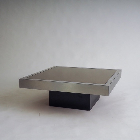 Image 1 of Tavolino in acciaio inox con piano in vetro marrone