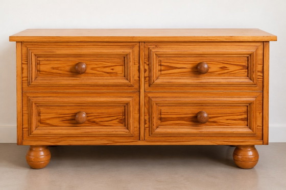 Commode Danoise Vintage en Pin Massif, Années 1970, Quatre Tiroirs, Bois, Marron (photo 2 sur 5)