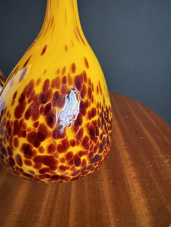 Image 1 of Art Nouveau yellow glass paste vases