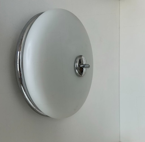 XL wall lamp in opaline and chrome, France 1960