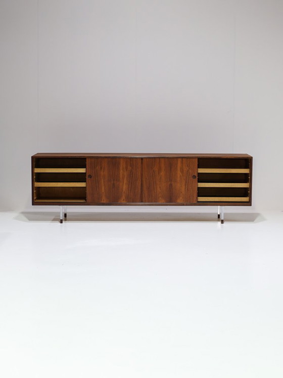 Image 1 of Lang dressoir lowboard palissander chroom vintage Deens