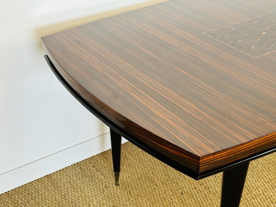 Image 1 of Art Deco modernistische eettafel met marqueterie van Macassar ebbenhout, 1940