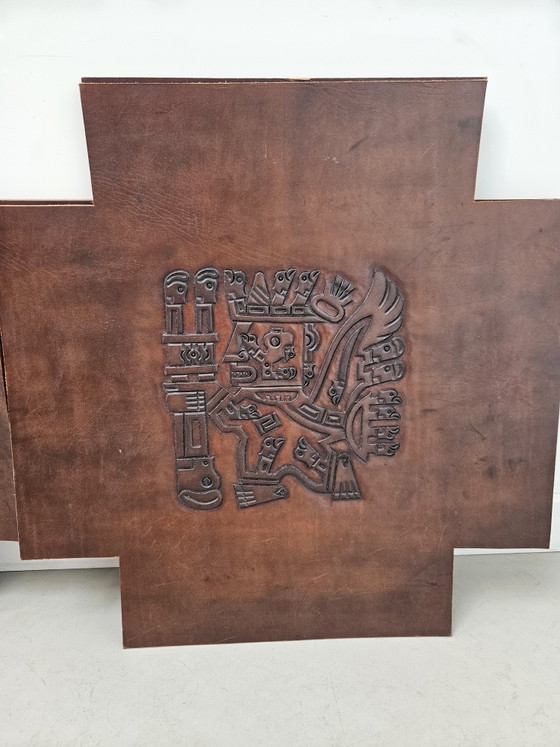Image 1 of Set van 4 Vintage Leren Wandpanelen/Meubelinzetten Stijl Angel Pazmino 