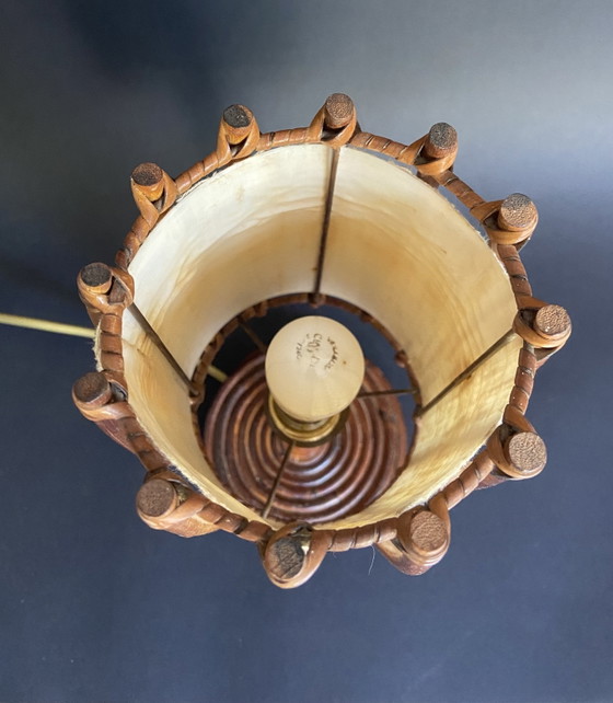 Image 1 of Vintage bamboe tafellamp in de stijl van Louis Sognot, jaren 60.