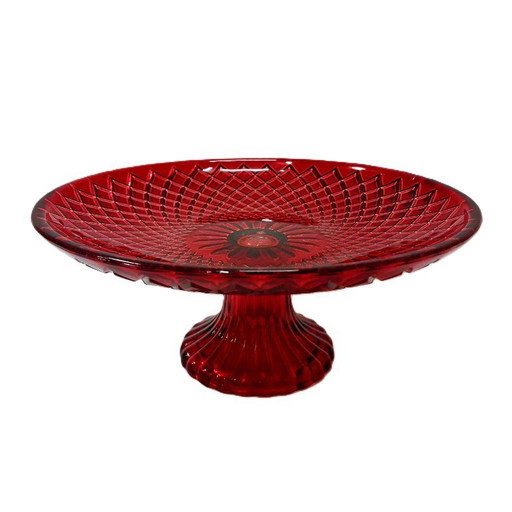 Vintage Ruby Glazen Voetstukkom - Snoepschaal / Middelpunt