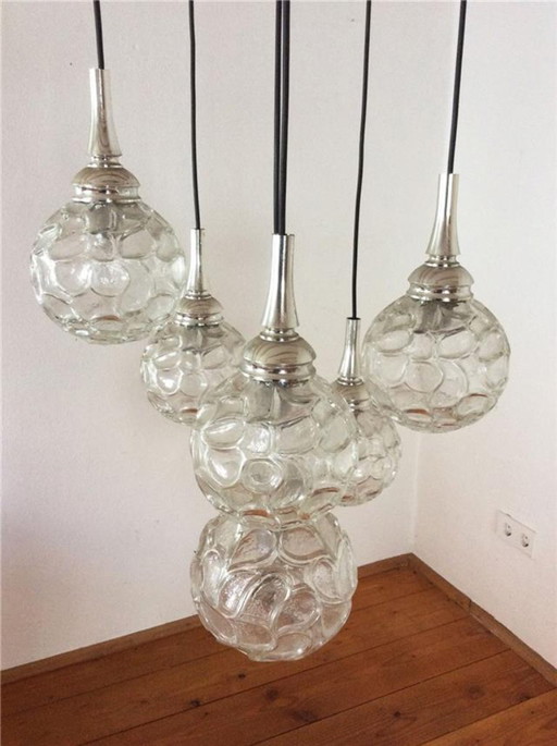 Kaskadenlampe Hängelampe Lampe Glas / Chrom 70er Jahre Kult 70s Design Vintage