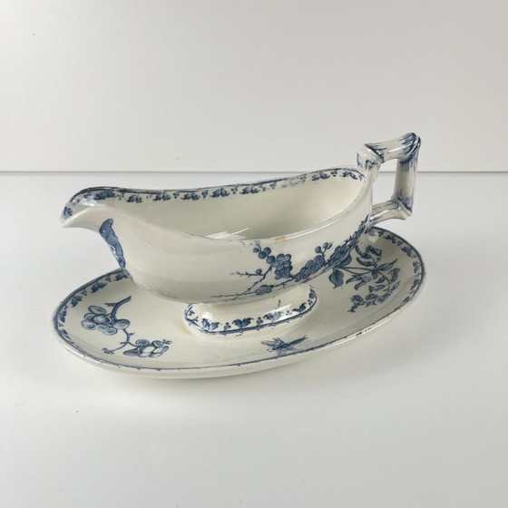Image 1 of Ironstone gravy boat "Carmen", Sarreguemines, blue, 1875-1900