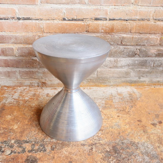 Image 1 of Vintage stool/side table made of cast metal, hourglass shape, chrome trend