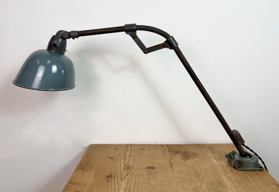 Image 1 of Industrial Grey Enamel Workshop Table Lamp from Siemens, 1950s