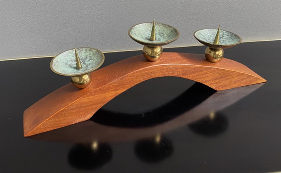 Image 1 of portacandele in teak e ottone