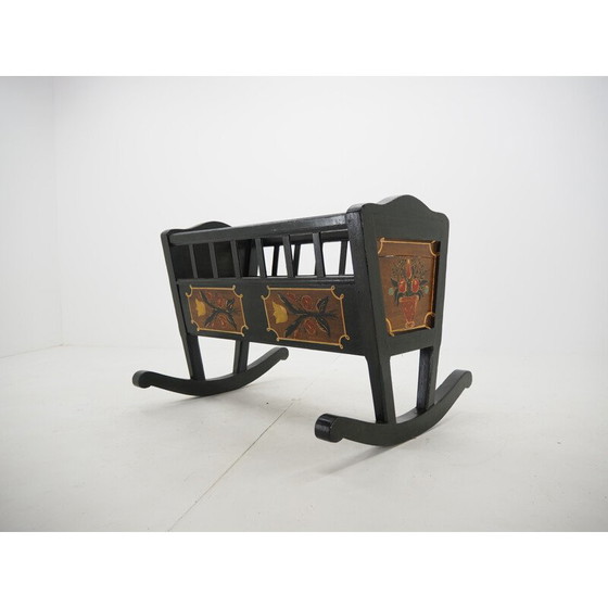 Image 1 of Vintage Folk Art Painted Rocking Cradle, 1830s