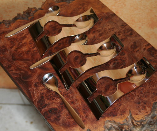 Set of 3 vintage egg holders with spoon by Weis in box