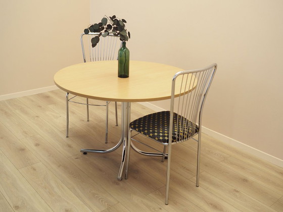 Tavolo da pranzo rotondo italiano con piano in laminato su base cromata, anni '80 – Tavoli da pranzo, Metal (photo 5 of 11)