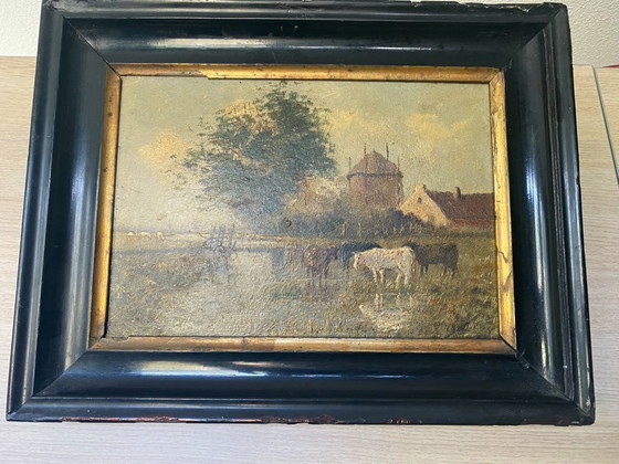 Image 1 of Paesaggio contadino dipinto su pannello di 30/22 cm