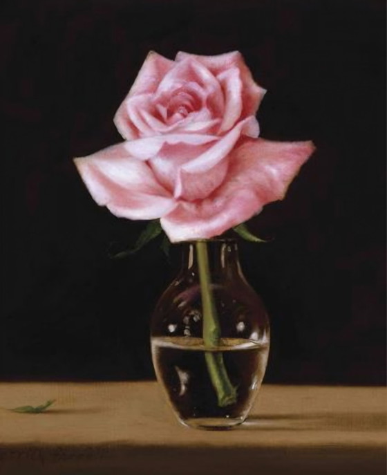 Natura morta con una rosa rosa di Patrick Farrell, Arte, Legno, Tela, Nero (foto 8 di 8)