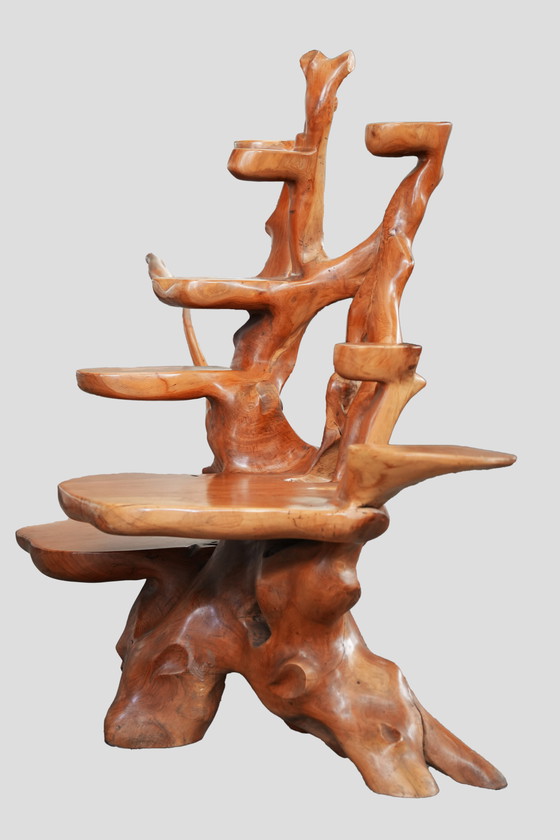 Image 1 of Fioriera e piedistallo rustici moderni Adirondack – Arte in legno organico con 3 ripiani