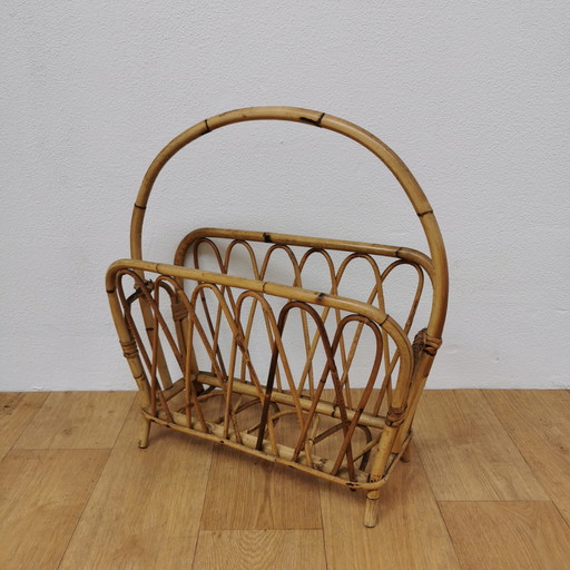 Vintage Boho Rattan Zeitungsständer Zeitschriftenständer