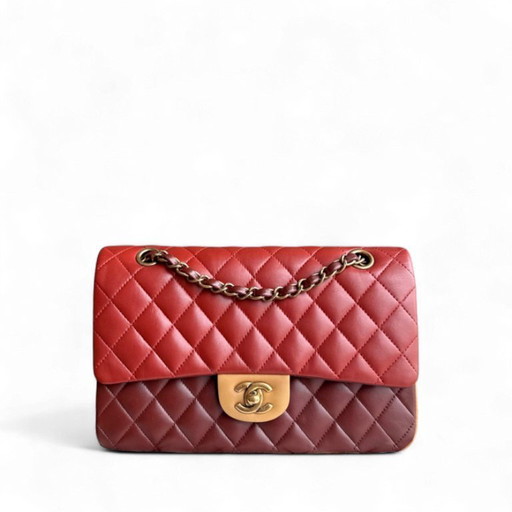 Chanel Classic Flap Medium - 25 cm gewatteerd lamsleer Tri-Colo goudkleurige hardware Serie 18