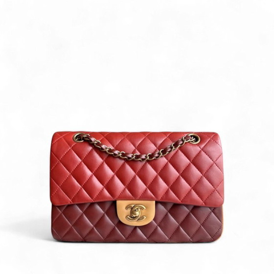 Image 1 of Chanel Classic Flap Medium - 25 cm gewatteerd lamsleer Tri-Colo goudkleurige hardware Serie 18