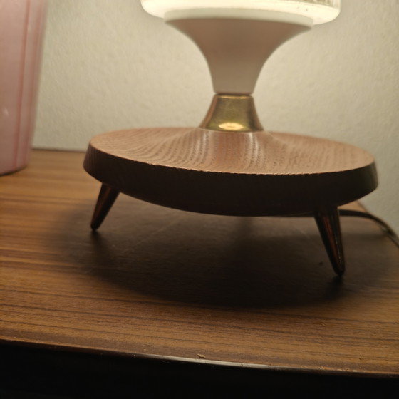 Image 1 of Vintage Atomic Style Table Lamp – Wooden Tripod Base – Mid Century Modern