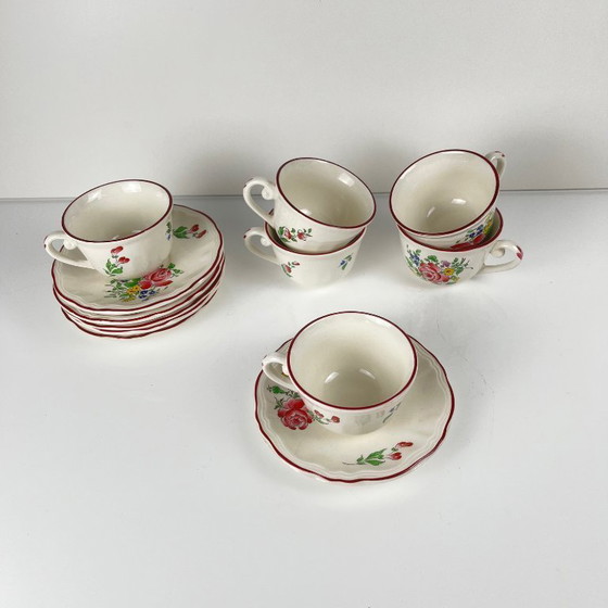 Image 1 of Set of 6 coffee cups with saucers, Streetlight pattern by KG Lunéville