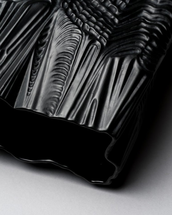 Image 1 of Zeldzame Martin Freyer Rosenthal Bisque Porcelaine Noire Vaas Duo Brutalist Op-Art