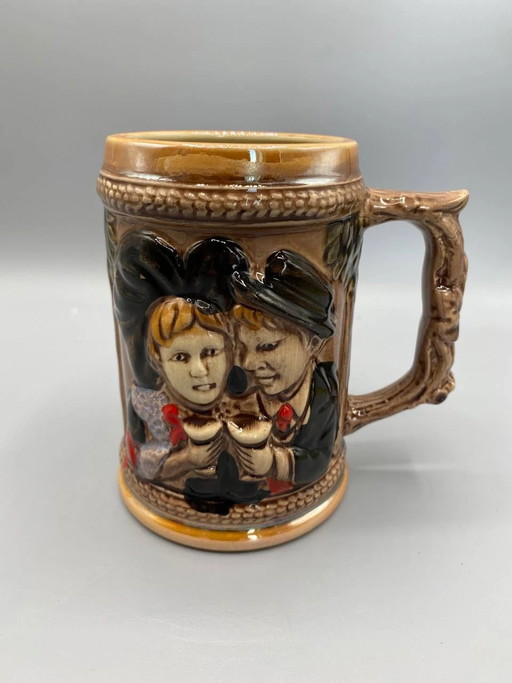 Boccale antico alsaziano in gres smaltato policromo – Decorazione a rilievo – Arte popolare – Anni '60-'70 – servies