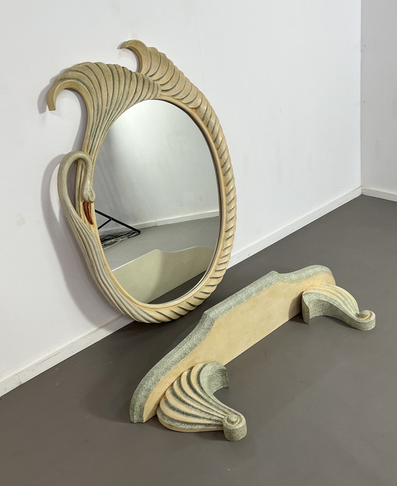 Image 1 of Italian Vintage Epoxy Large Mirror With Console