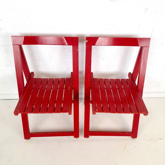 2x Vintage wooden folding chair Trieste Aldo Jacober 70s, Red (photo 5 of 8)
