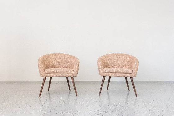 Image 1 of Roze vintage schelpfauteuils van LFM, Polen, jaren 70, set van 2