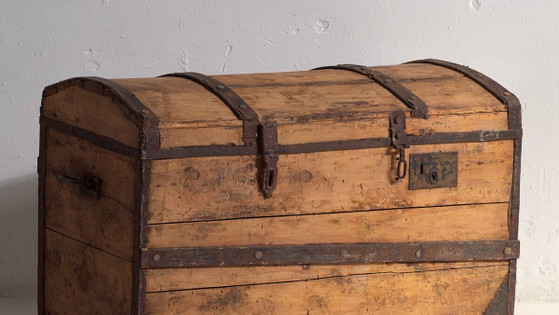 Malle de voyage ancienne en pin – Europe Centrale, vers 1900 – Armoires de rangement, Iron, Rustic (photo 3 of 40)