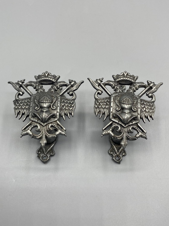 2 gordijnophangers met heraldisch riddermotief – Zilverkleurig metaal – Decoratieve objecten (photo 5 of 8)