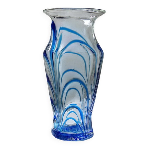 Large blown glass vase from Murano, blue and transparent, Italy 1960s-70s.