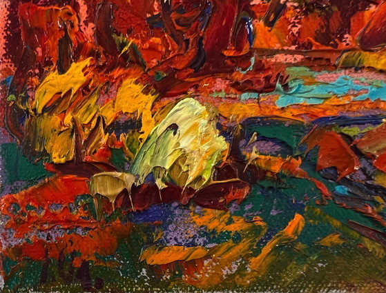 Image 1 of Original Oil Painting Autumn Nature Landscape Autumn Evening
