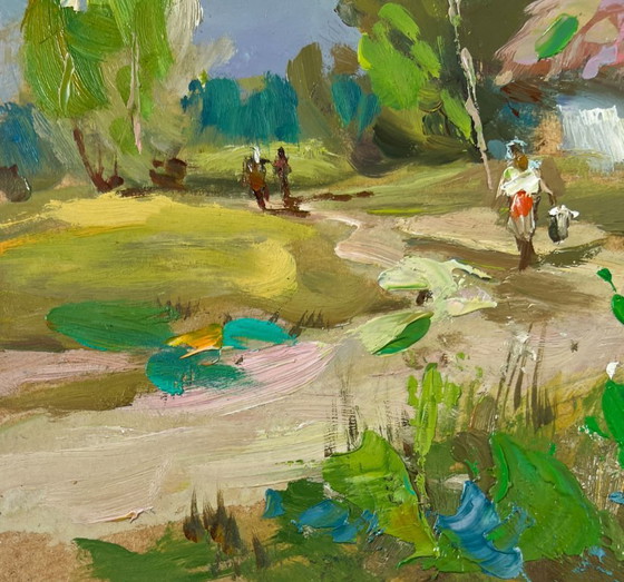 Image 1 of Original Oil Painting Summer Village Landscape Memories near the house