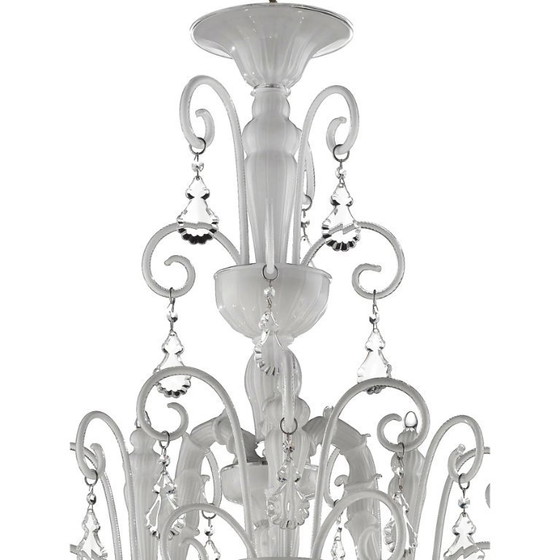 Image 1 of Imperial Venetian Modern White "Ca' Rezzonico" With Curls Murano Glass Chandelier