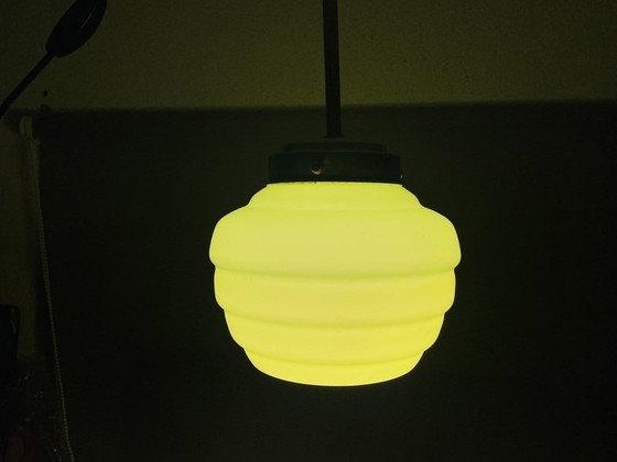 Image 1 of Lampada a sospensione in vetro a nido d'ape verde Art Déco