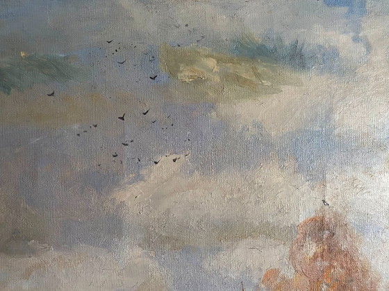 Image 1 of Original Vintage Oil Painting Nature Landscape By the River
