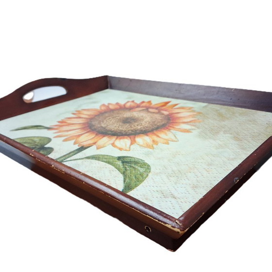 Image 1 of Handmade Sunflower Wooden Serving Tray – Decoupage Art