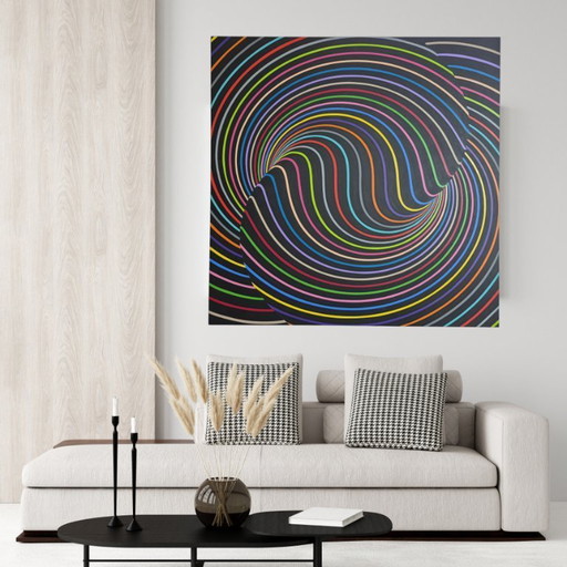 Movement - abstract optical artwork in rainbow colors by Franklin van Dam (95 x 95 cm, acrylic on MDF)