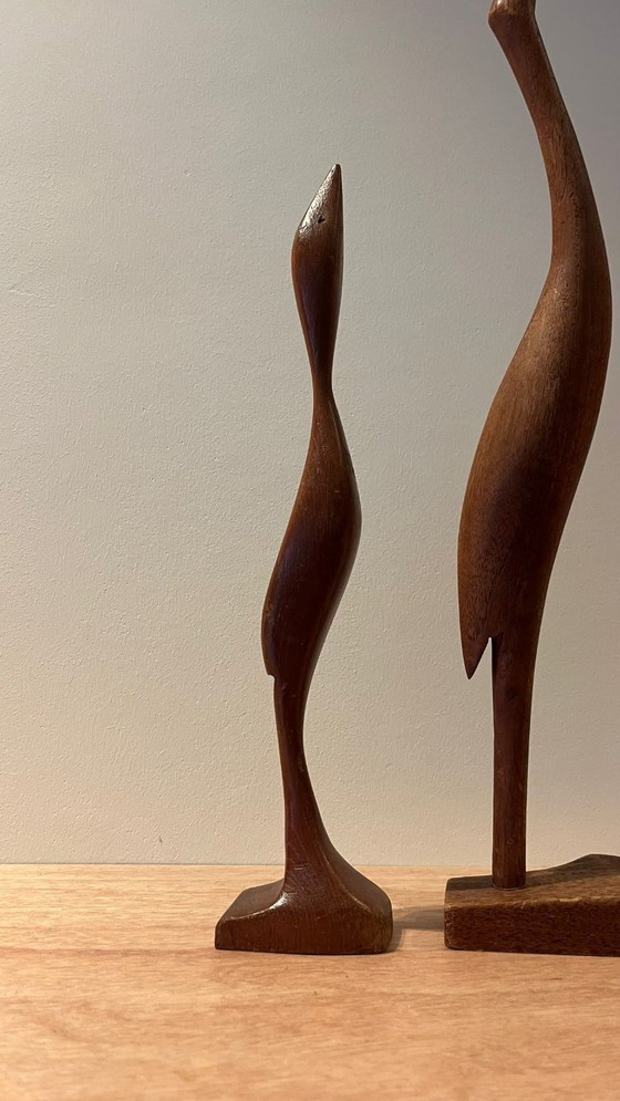 Image 1 of Estatuas de grúas de madera antiguas de teca y garza