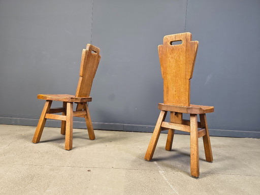 Ensemble de 4 chaises brutalistes vintage en chêne, années 1970