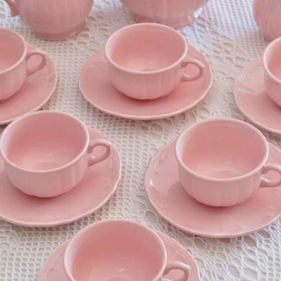 Image 1 of Antique pink coffee service signed Salins-les-Bains
