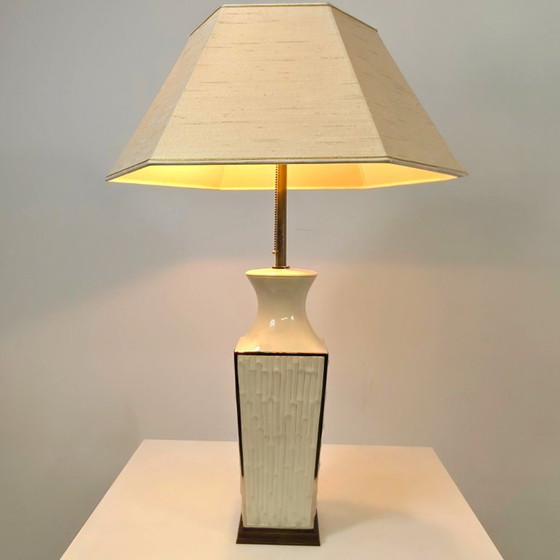 Agostinelli Bassano Lampe de table en porcelaine Italienne années 60 Bambou (photo 2 of 6)