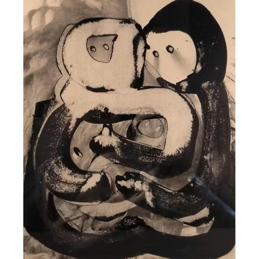 Anne De Vriese-Jernander, Paar und Kind, 1974, Mischtechnik auf Papier, Gerahmt