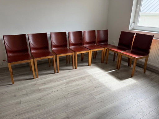 Original Matteo Grassi designer chairs in rare cognac leather – set of 8 in