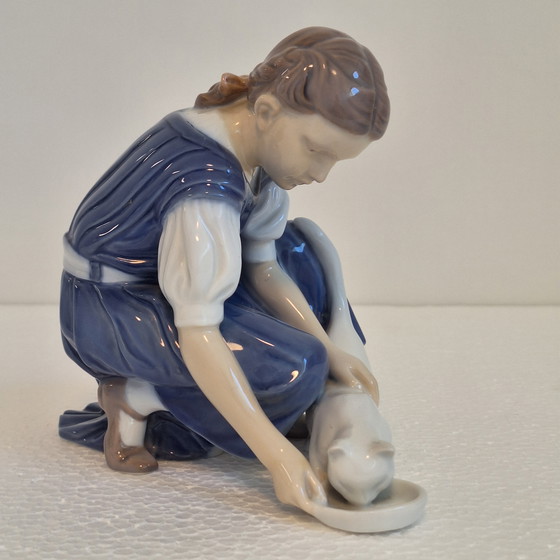 Image 1 of Statuette Of A Girl With Cat, Bing & Grondahl 1960s