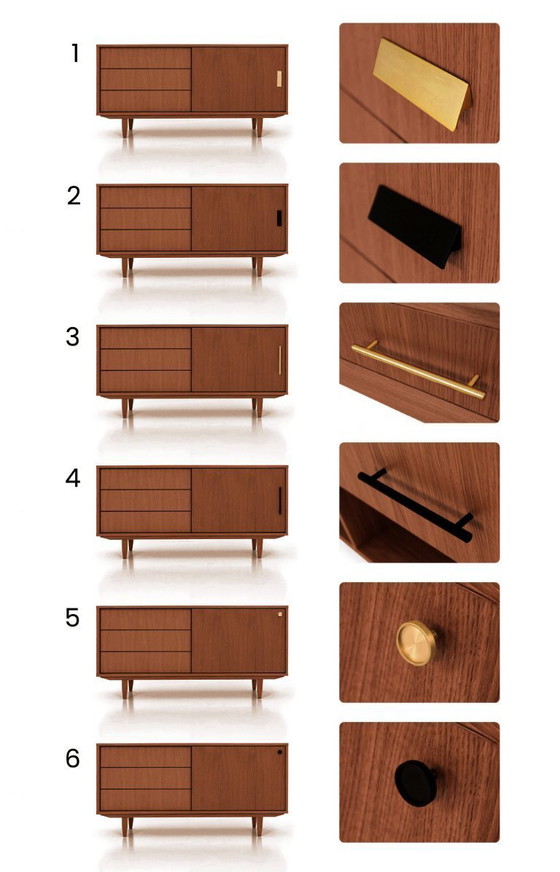 Image 1 of Dressoir T-S11 met schuifdeur en laden van gebeitst teakhout