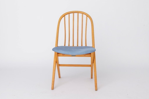 Desk Chair 1960s Germany, Vintage Beech Wood Office Chair, Restored Light Blue Upholstery, Mid Century